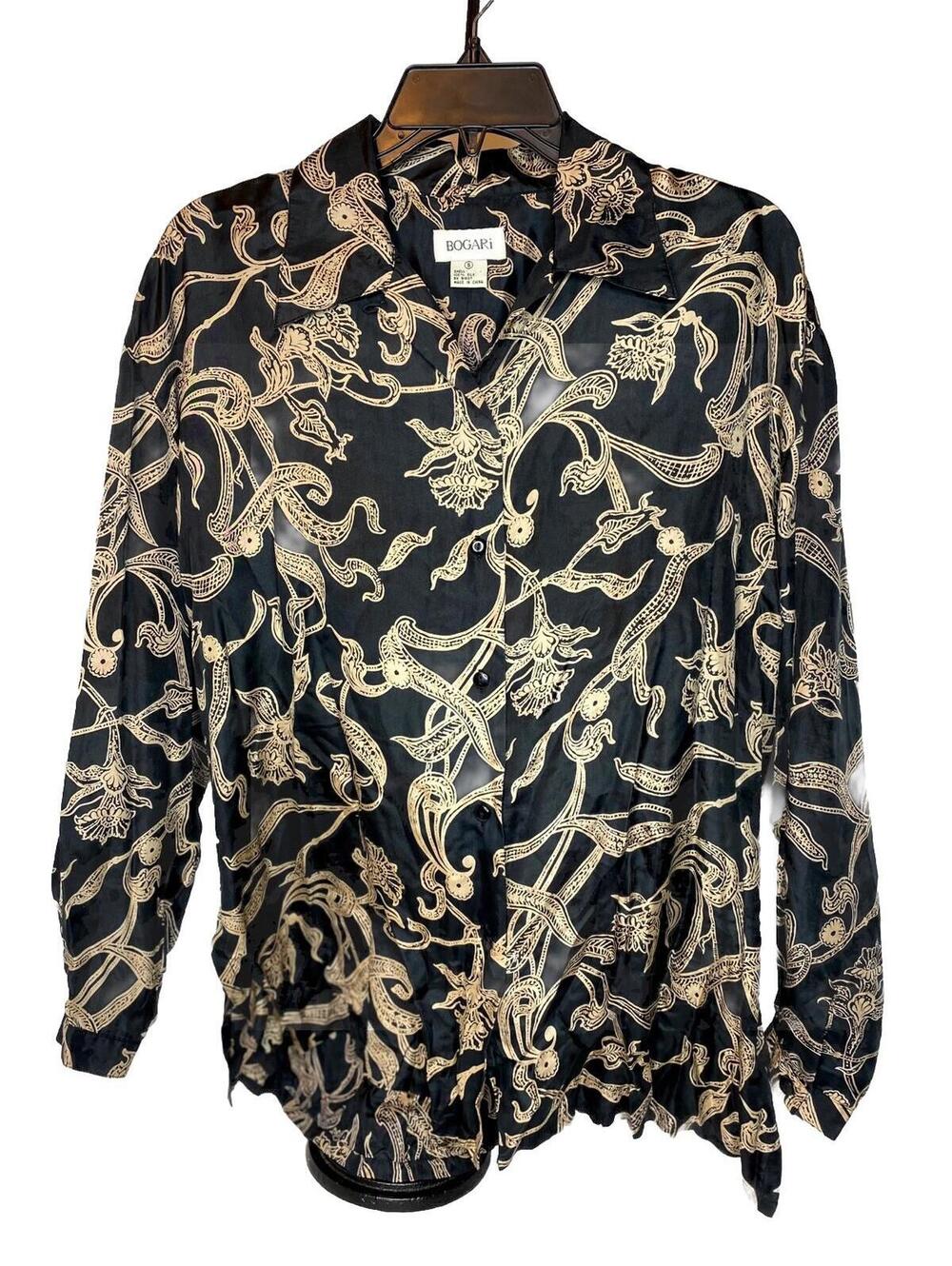 Bogari Floral Print Silk Button down Blouse Women’s Size Small